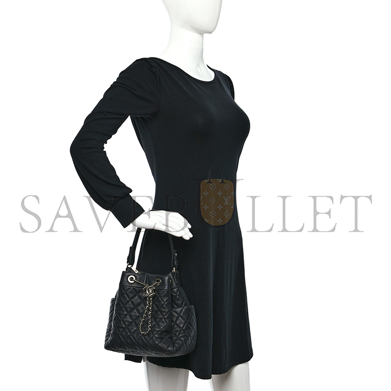 Ch*el lambskin quilted cc chain bucket bag black (27*26*17cm)